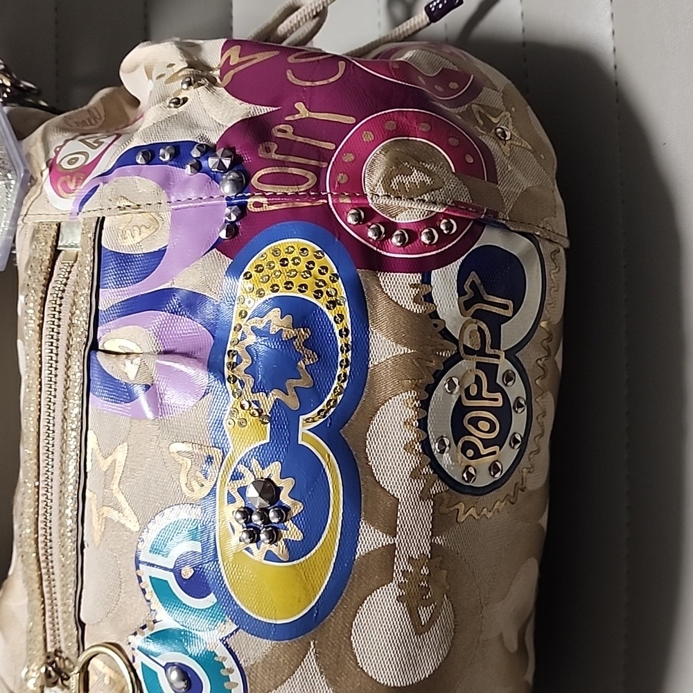 Y2K COACH Poppy Graffiti Glam Tote Crossbody Signature Rare Bag Purse 2 Hangtag - Picture 15 of 17